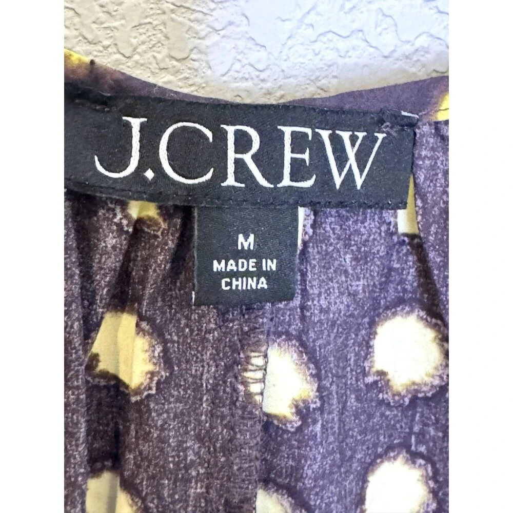 J.Crew Dress Medium Large Yellow Polka Dot Midi Belted Pockets Cotton Poplin